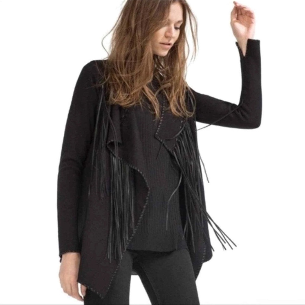Zara Black Fringed Open Front Cardigan